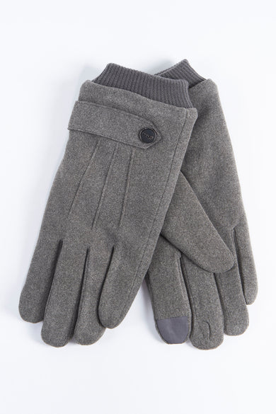 Grijze handschoenen van Access®, met een knoopdetail en ribgebreide boorden.