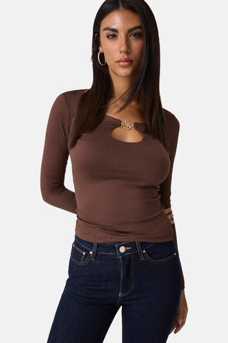 Top uni manche longue brun - Guess®