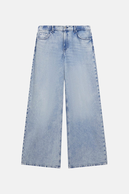 Lichtblauwe, wijde loose fit jeans van denim van Guess® met elastische tailleband en steekzakken.