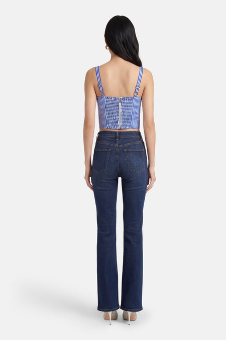 Blauw gestreepte blouse van Guess, met verstelbare bandjes en een zilverkleurige rits op de rug.