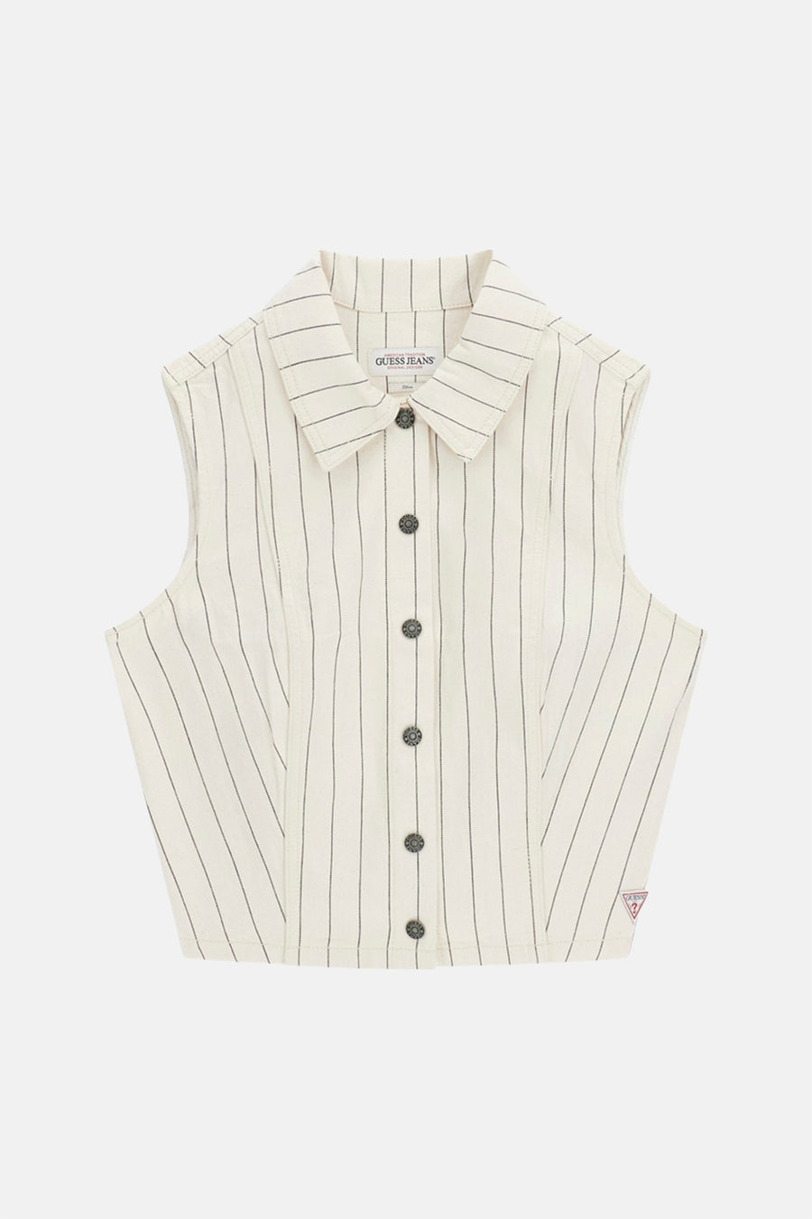 Gilet beige Guess® avec motif craie et fermeture boutonnée sur le devant.