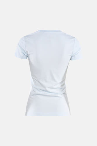 T-shirt bleu clair Guess à manches courtes et col rond, vu de dos.