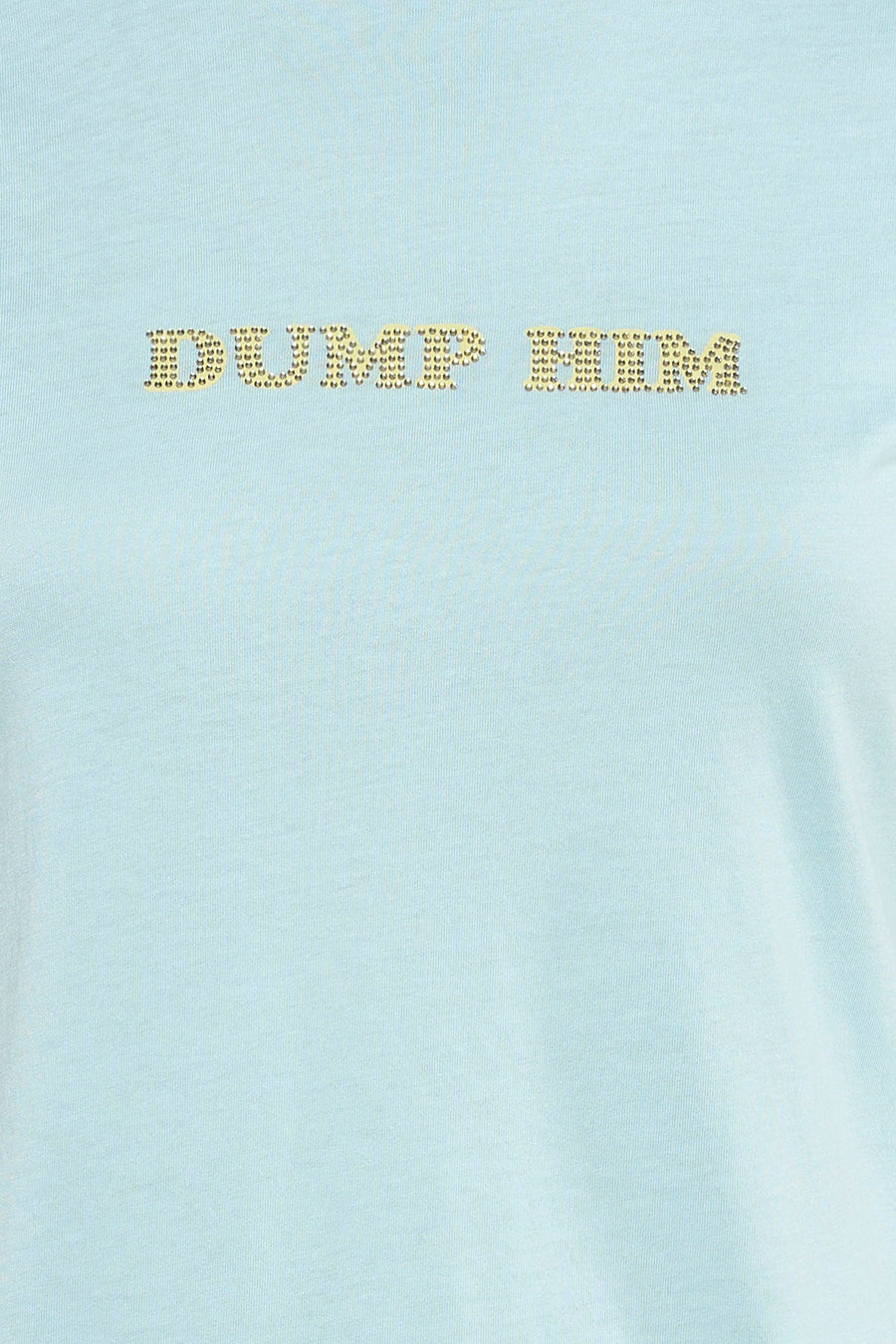 Blauw T-shirt met korte mouwen van Guess® met de tekst 'Dump Him' versierd met goudkleurige studs.