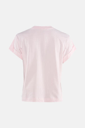T-shirt Guess® rose à manches courtes, avec manches retroussées, dos.