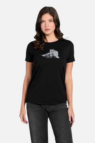 T-shirt noir à manches courtes de Guess, simple et basique comme vu de l'arrière.