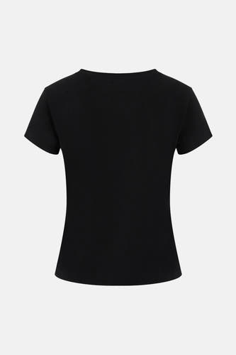 Zwart T-shirt met korte mouwen van Guess, effen en basic vanuit de achterkant getoond.