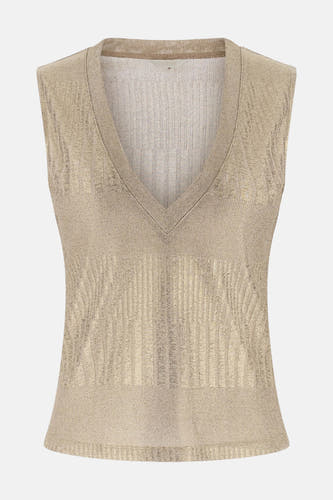 Gouden mouwloze top van Guess, met een V-hals en ribgebreide textuur.
