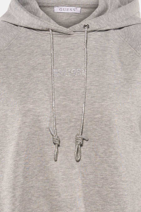 Grijs sweatshirt-gilet van Guess met strass-details op de trekkoorden en het logo.