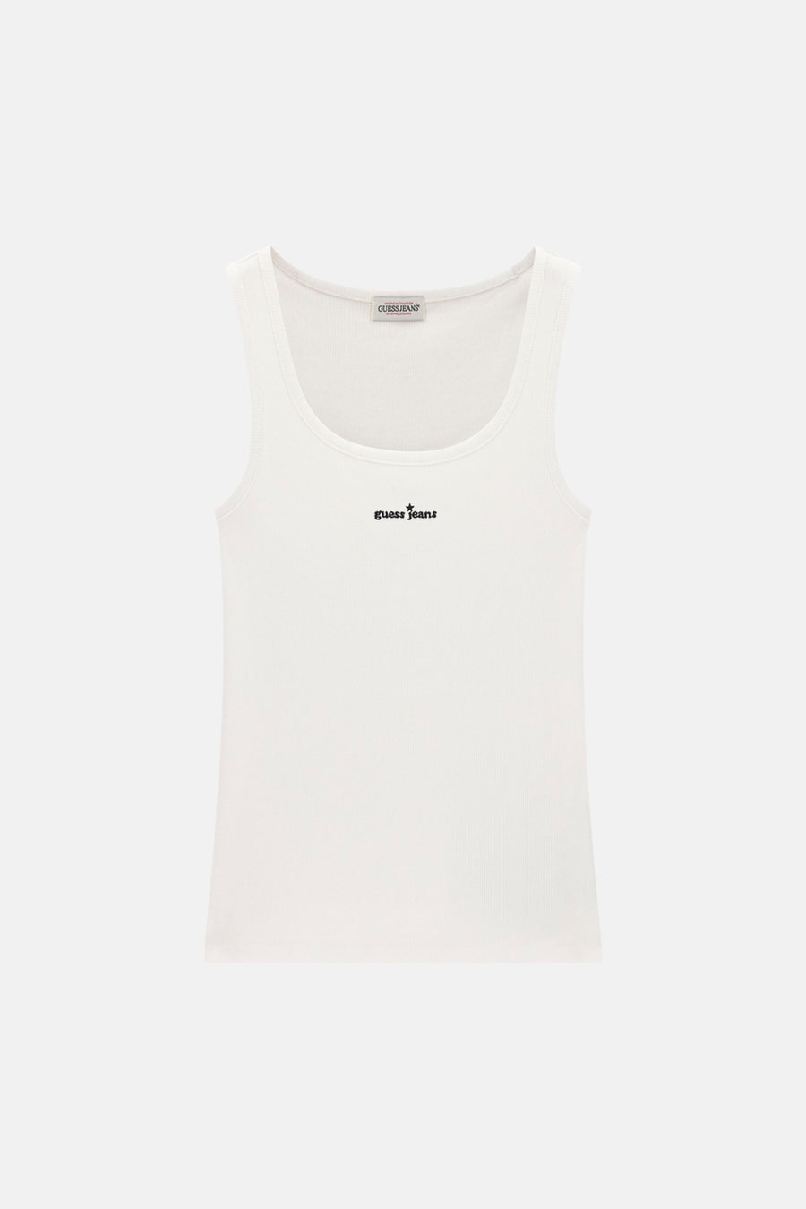Witte ribbel tanktop van Guess® met klein logo op borst, front view