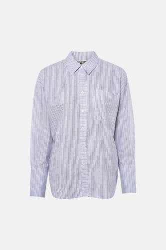 Chemise bleue à rayures à manches longues de COLOURFUL REBEL, finie avec de petites pierres décoratives et une poche poitrine.