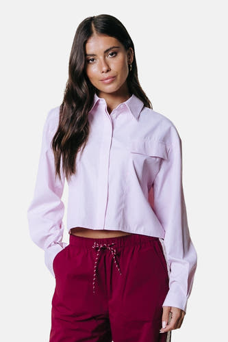Roze hemd van COLOURFUL REBEL, met lange mouwen en een borstzak.