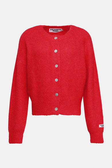 Gilet rouge de COLOURFUL REBEL avec des manches longues et une fermeture à boutons.