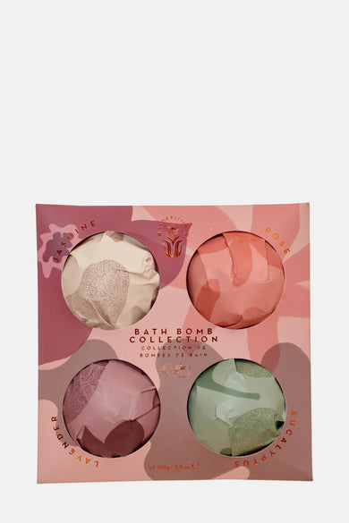Multicolour badbommenset van UPPER CANADA, met bloemendesign en de geuren jasmijn, roos, lavendel en eucalyptus.
