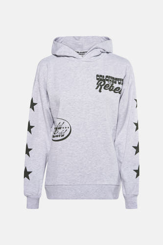 Gilet gris de COLOURFUL REBEL, avec des étoiles sur les manches et une impression de logo.