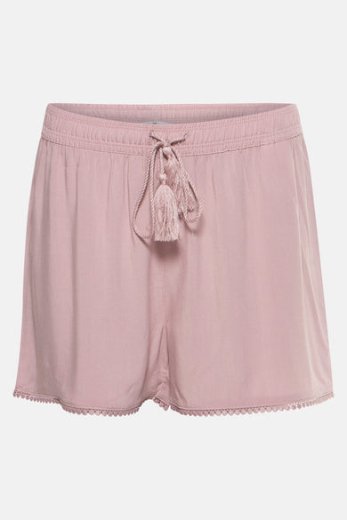 Short rose HAILYS avec cordon et poils à l'avant, terminé par un bordure en en.
