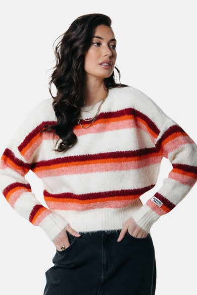 Multikleurige trui met ronde hals van COLOURFUL REBEL, met horizontale strepen en lange mouwen.