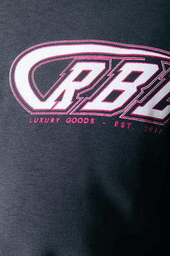 Grijze sweater van COLOURFUL REBEL met een opvallende witte en roze logo-opdruk.
