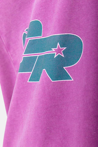 Roze T-shirt met lange mouwen van COLOURFUL REBEL, met grote, blauwgroene logo-opdruk op de mouw.