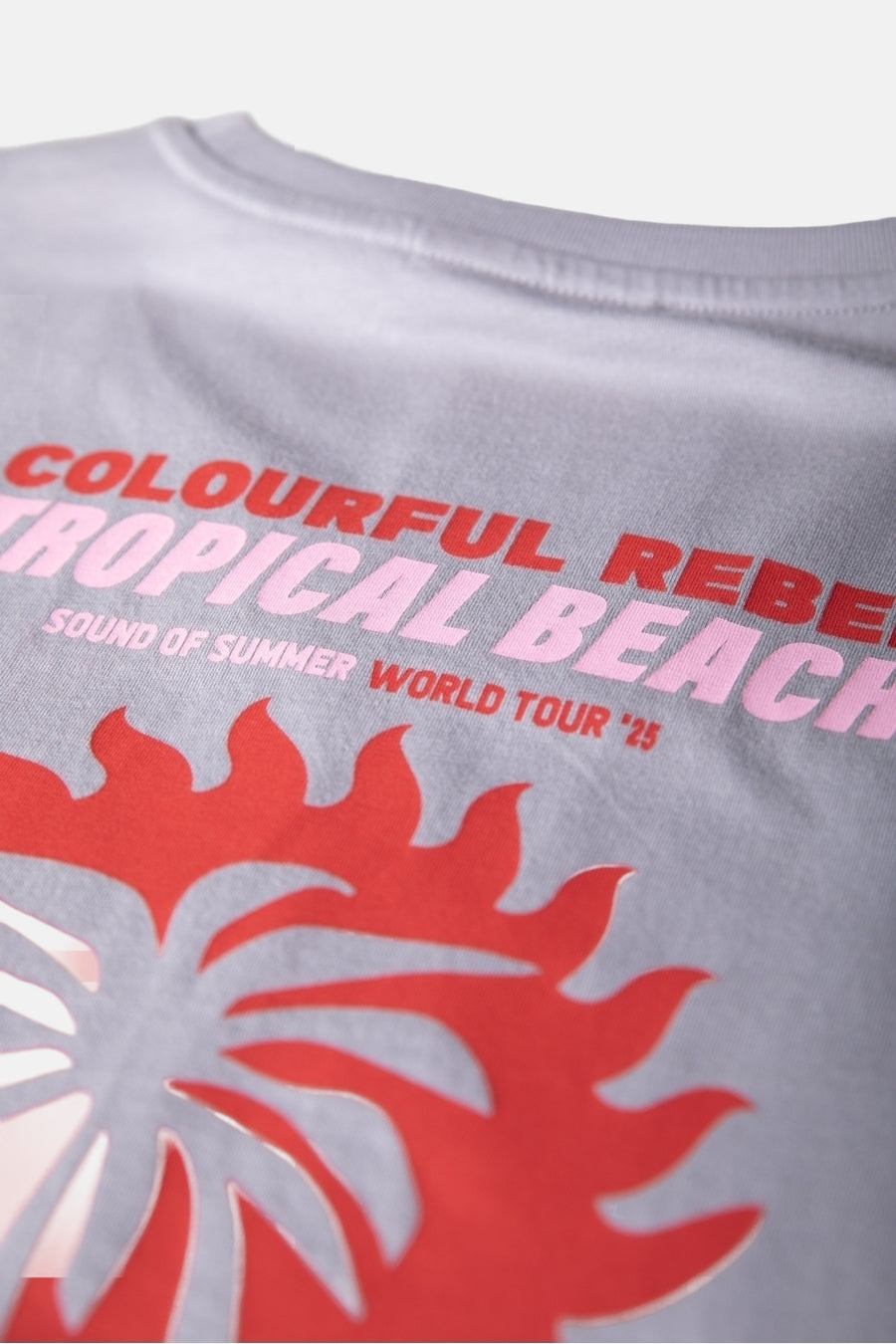 Grijs T-shirt met korte mouwen van COLOURFUL REBEL, met een opdruk van de tekst "Tropical Beach".