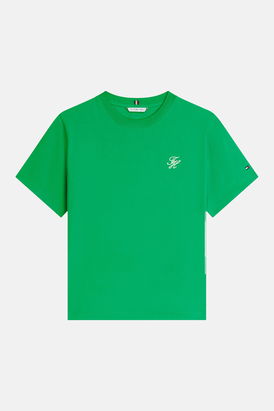 Groen T-shirt van TOMMY JEANS, met korte mouwen en geborduurd logo op de borst.