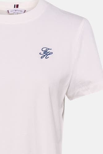 Wit T-shirt met korte mouwen van TOMMY JEANS, met geborduurde initialen op de borst.