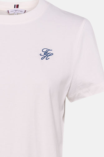 Wit T-shirt met korte mouwen van TOMMY JEANS, met geborduurde initialen op de borst.