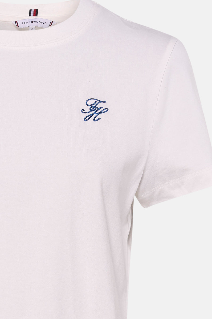 Wit T-shirt met korte mouwen van TOMMY JEANS, met geborduurde initialen op de borst.