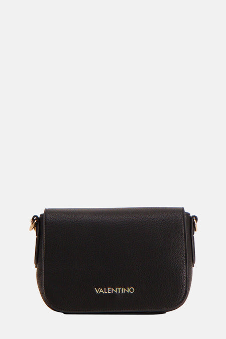 Sac à dos noir de VALENTINO BAGS avec une subtile texture granuleuse et des détails dorés.