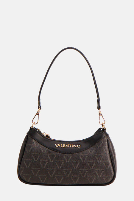 Sac à dos noir de VALENTINO BAGS, avec un motif logo all-over et des détails dorés.