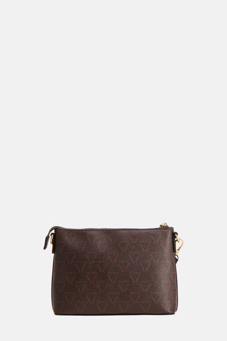 Bruine schoudertas van VALENTINO BAGS met een subtiel logo patroon en gouden details.
