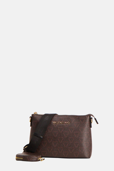 Bruine schoudertas van VALENTINO BAGS met patroon en een verstelbare schouderriem met logo.