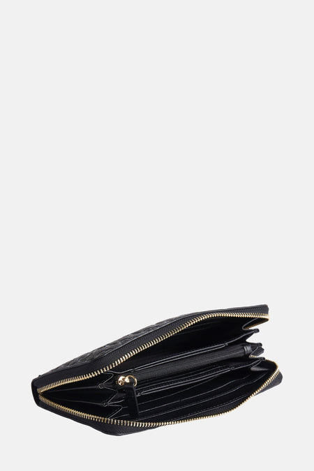 Portefeuille noir VALENTINO BAGS, avec une fermeture éclair dorée et un motif tissé.