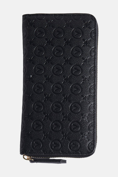 Portefeuille noir VALENTINO BAGS avec un motif logo et une fermeture éclair.