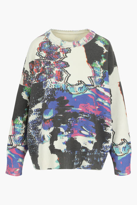 Zwarte trui met ronde hals van YOUNG DESIGNERS X ZEB, met abstracte kleurrijke print en lange mouwen.