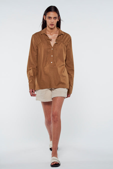Blouse (lange mouwen) Bruin - YŪGEN
