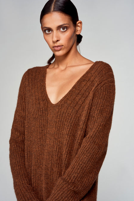 Robe &agrave; manches longues - brun