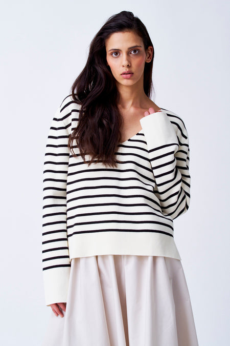 Trui met V-hals Beige - YŪGEN