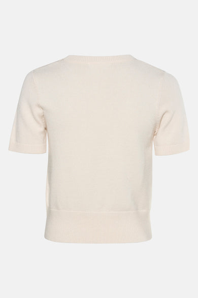 T-shirt écru avec col rond de HAILYS, à manches courtes et en tissu finement tricoté.