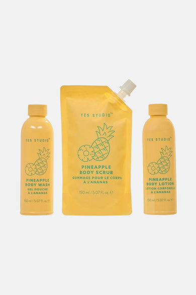 Multicolore geschenkset van Upper Canada, met ananas-geïnspireerde verpakking in geel.
