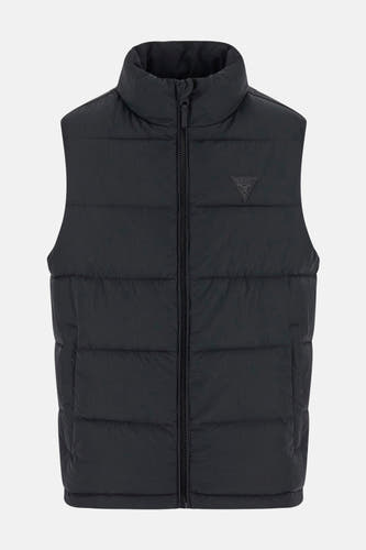 Zwarte bodywarmer van Guess met een opstaande kraag en rits aan de voorkant.