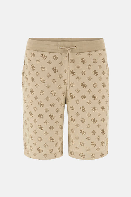 Beige short van Guess® met een all-over logoprint en trekkoord.
