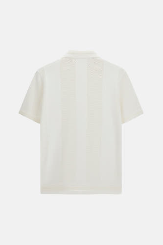 Witte polo met perforatie details van Guess, achterkant weergegeven, gestreepte mouwen en zoom